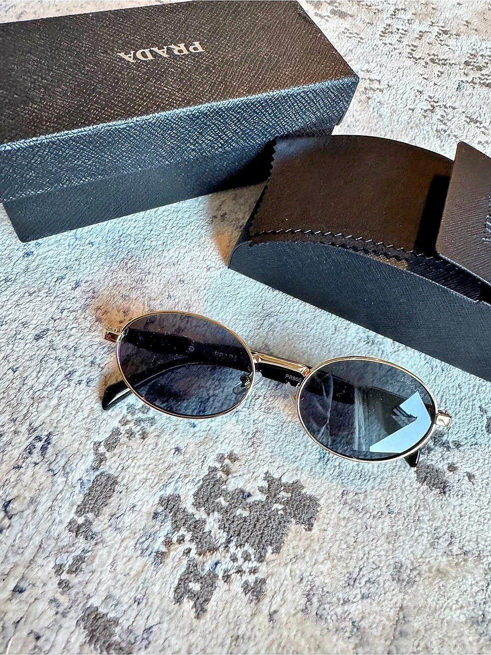 Prada Oval Sunglasses PR8007 Black & Gold Sunglasses